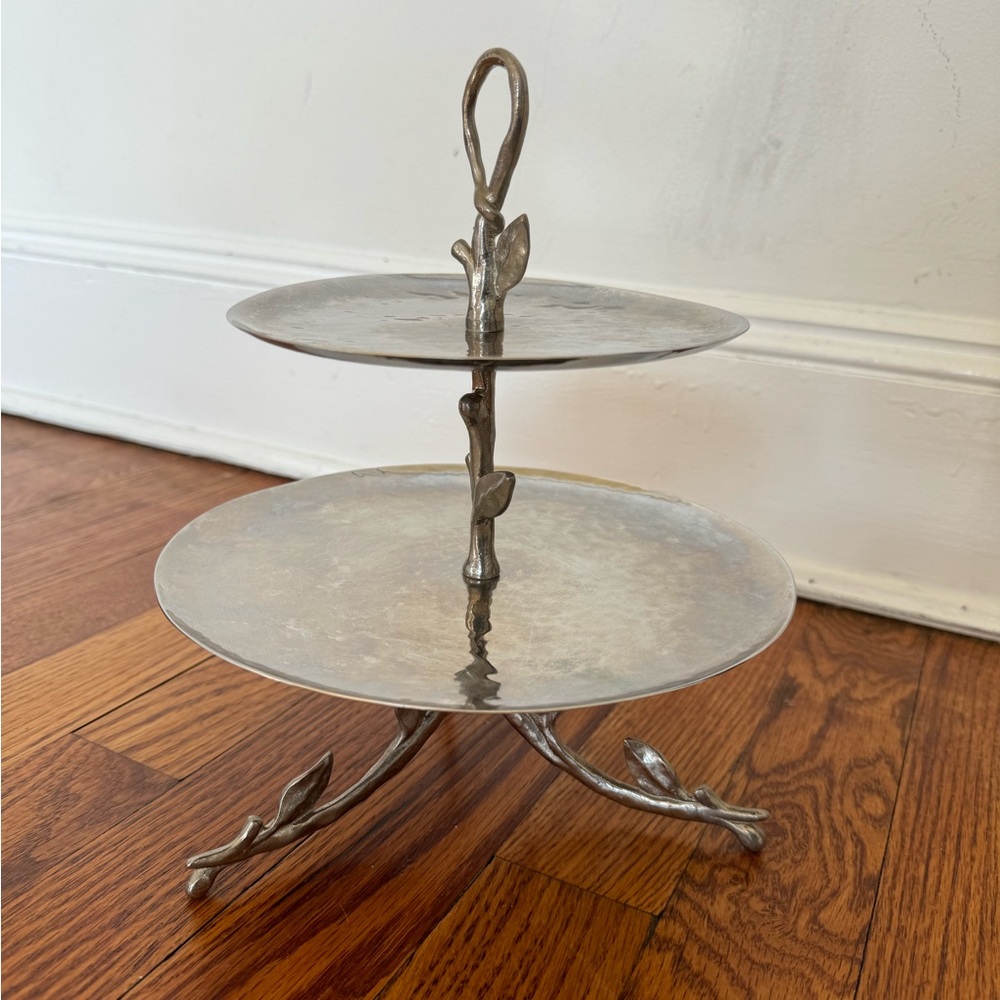 Michael Aram 2 tier silver leaf tray